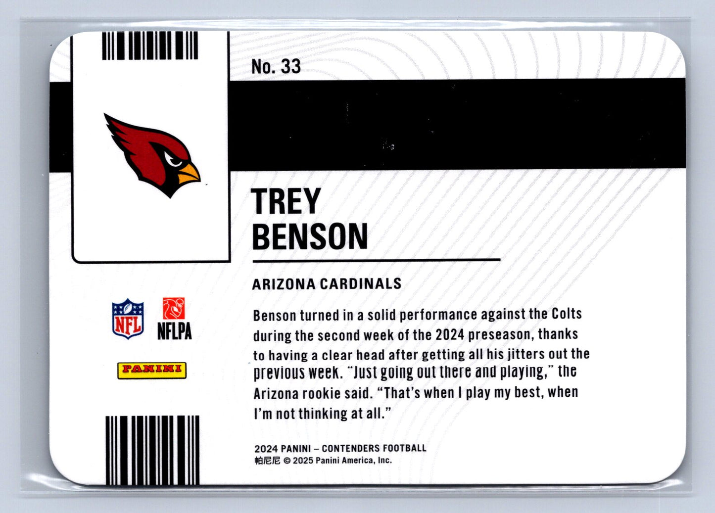 2024 Panini Contenders Trey Benson Permit To Dominate #33