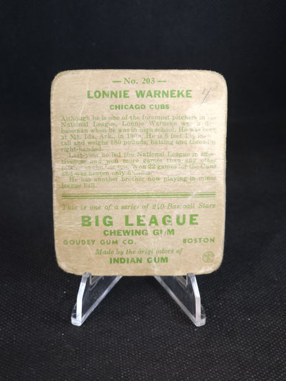 1933 Goudey Big League Lonnie Warneke #203