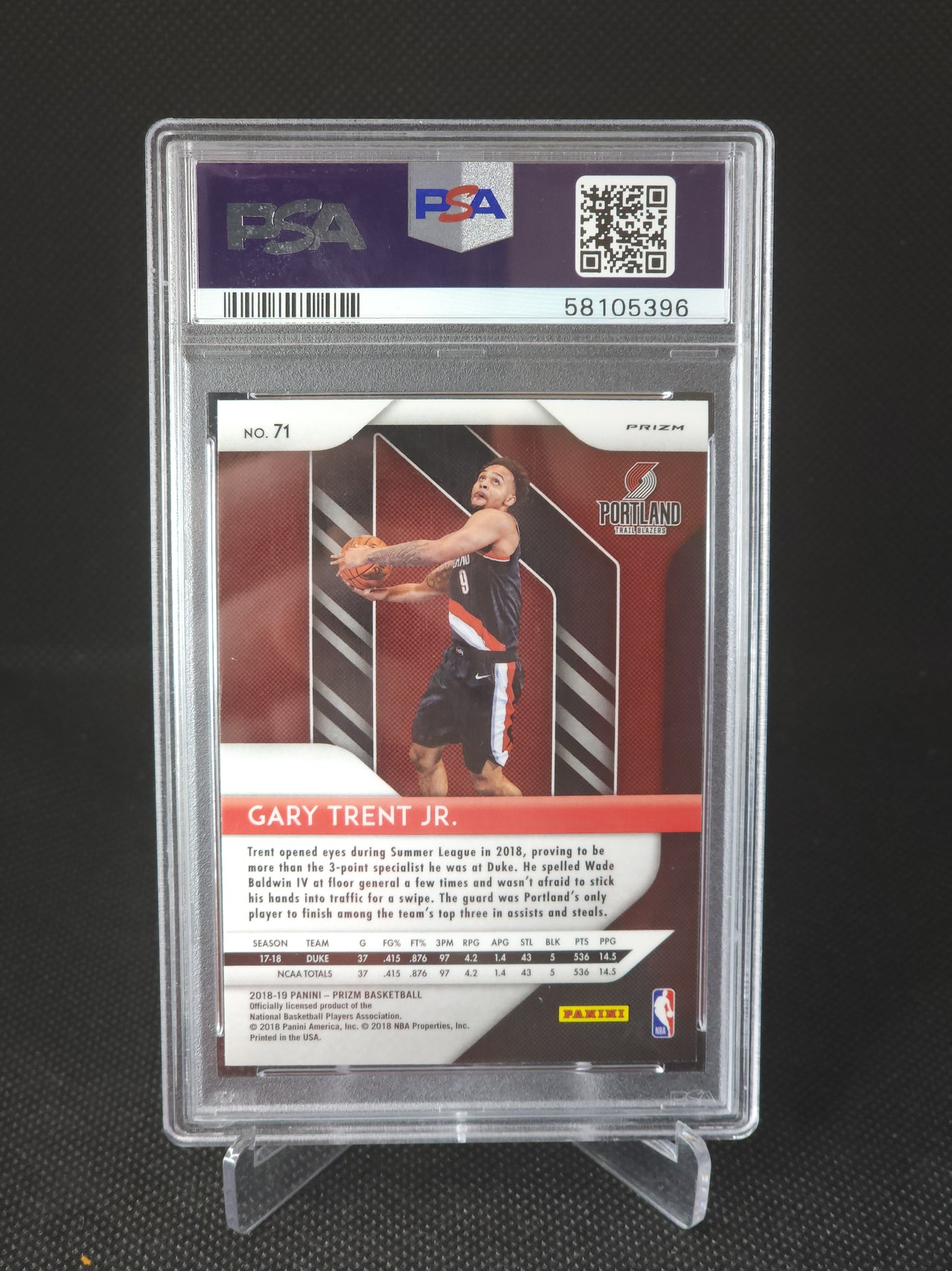 2018 Panini Prizm Gary Trent JR. Silver #71 PSA 10