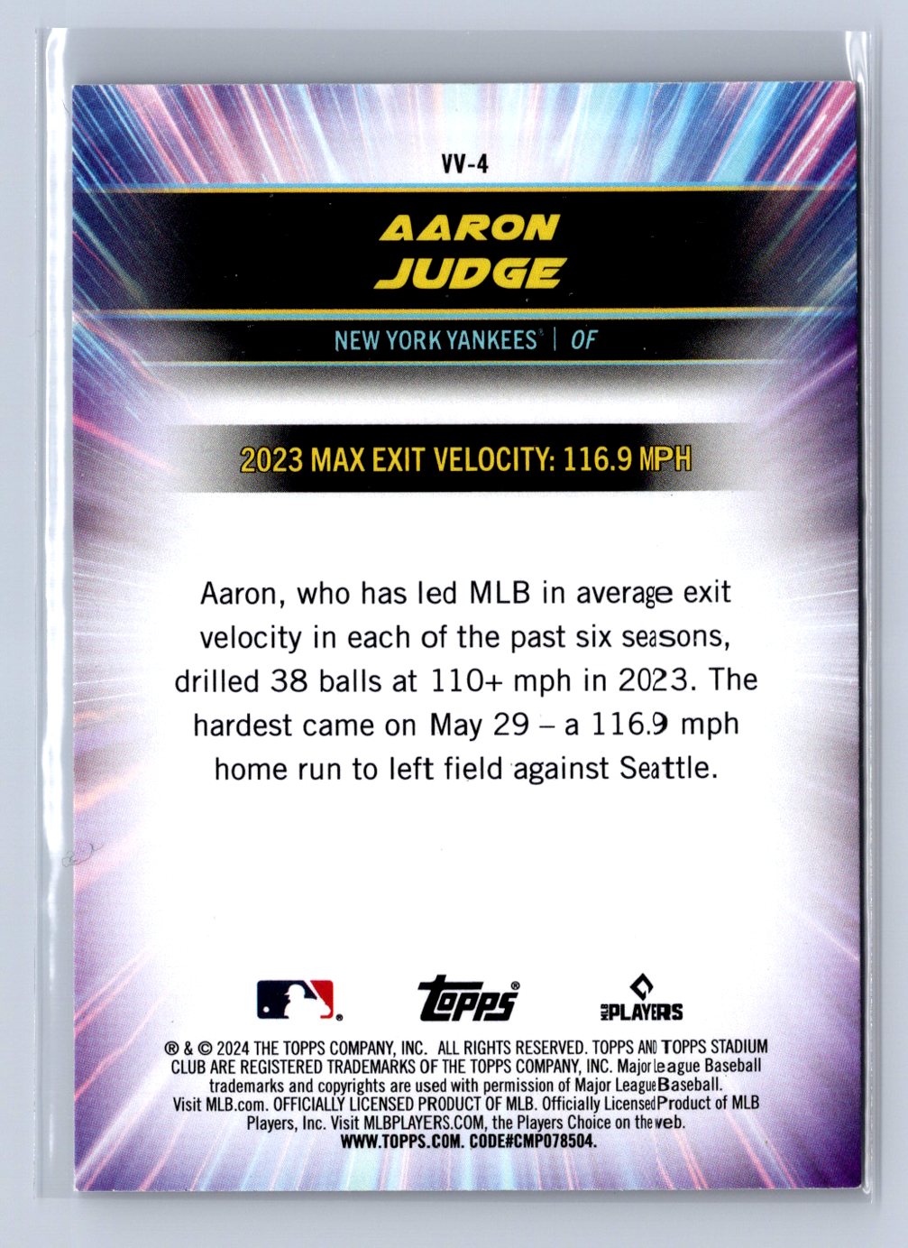 2024 Topps Stadium Club Virtuosos of Velocity Aaron Judge #VV-4