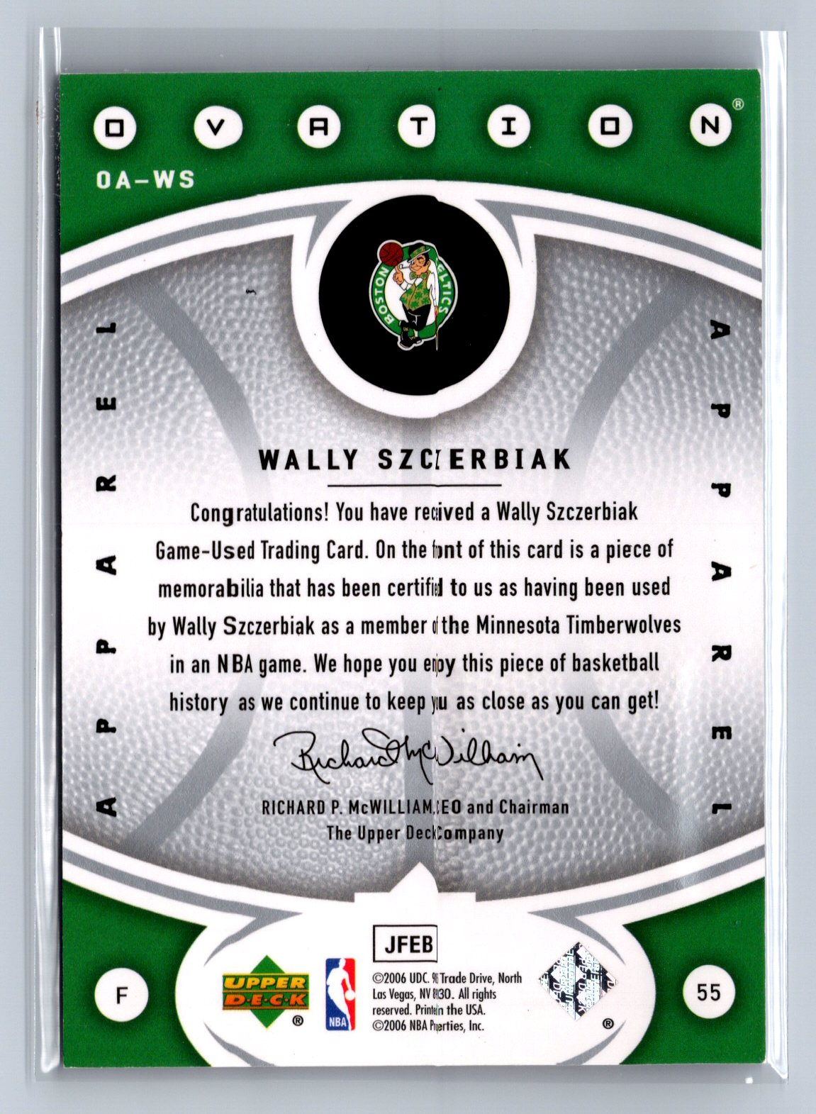 2006 Upper Deck Ovation Wally Szczerbiak Apparel Patch #OA-WS