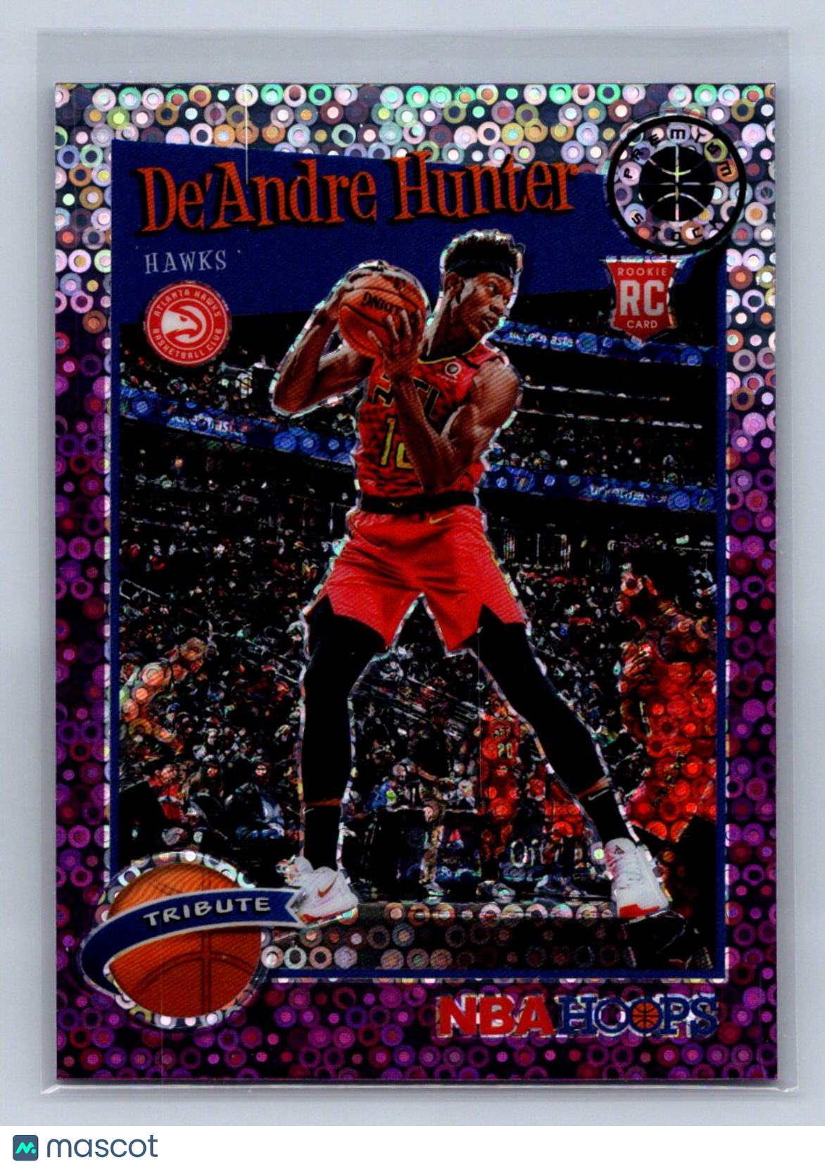 2019-20 Panini Hoops Premium Stock Tribute De'Andre Hunter Purple Disco #299