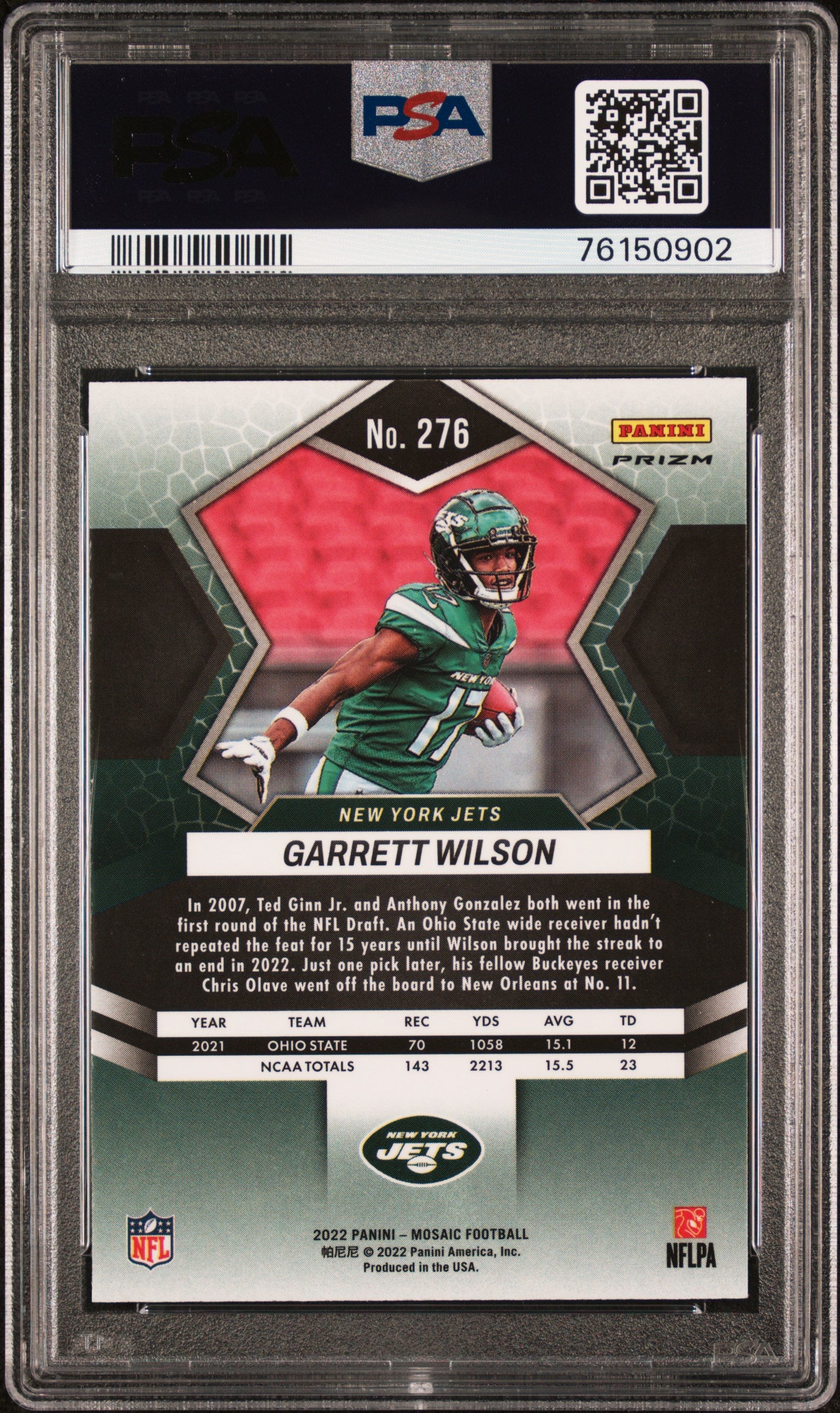 2022 Panini Mosaic Garrett Wilson Reactive Orange #276 PSA 10