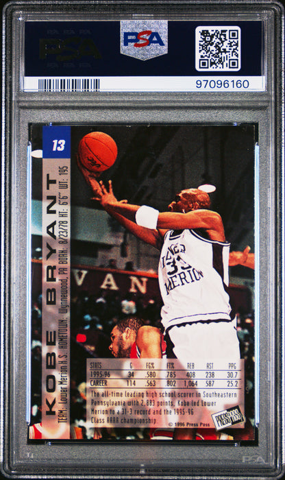 1996 Press Pass Kobe Bryant Swisssh #13 PSA 8