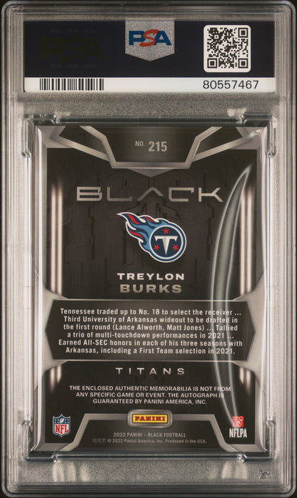 2022 Panini Black Treylon Burks Patch Auto Emerald /25 #215 PSA 7