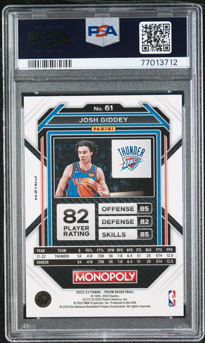 2022 Panini Prizm Monopoly Josh Giddey Black #61 PSA 10