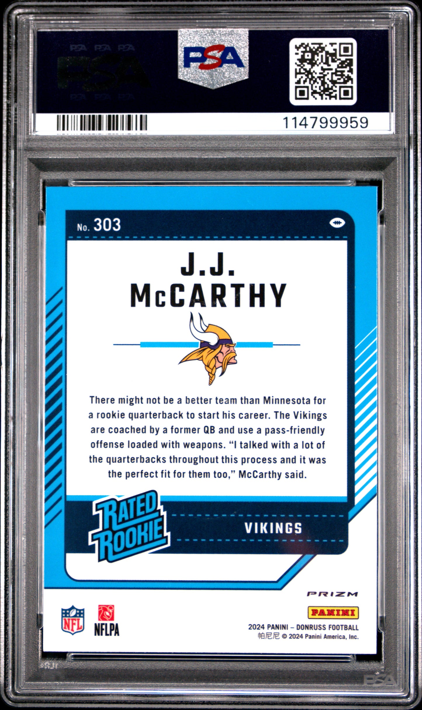 2024 Panini Donruss JJ Mccarthy Optic Preview Pink #303 PSA 9