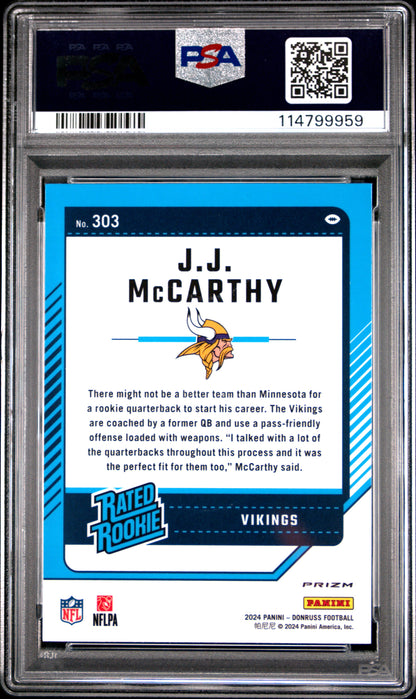 2024 Panini Donruss JJ Mccarthy Optic Preview Pink #303 PSA 9