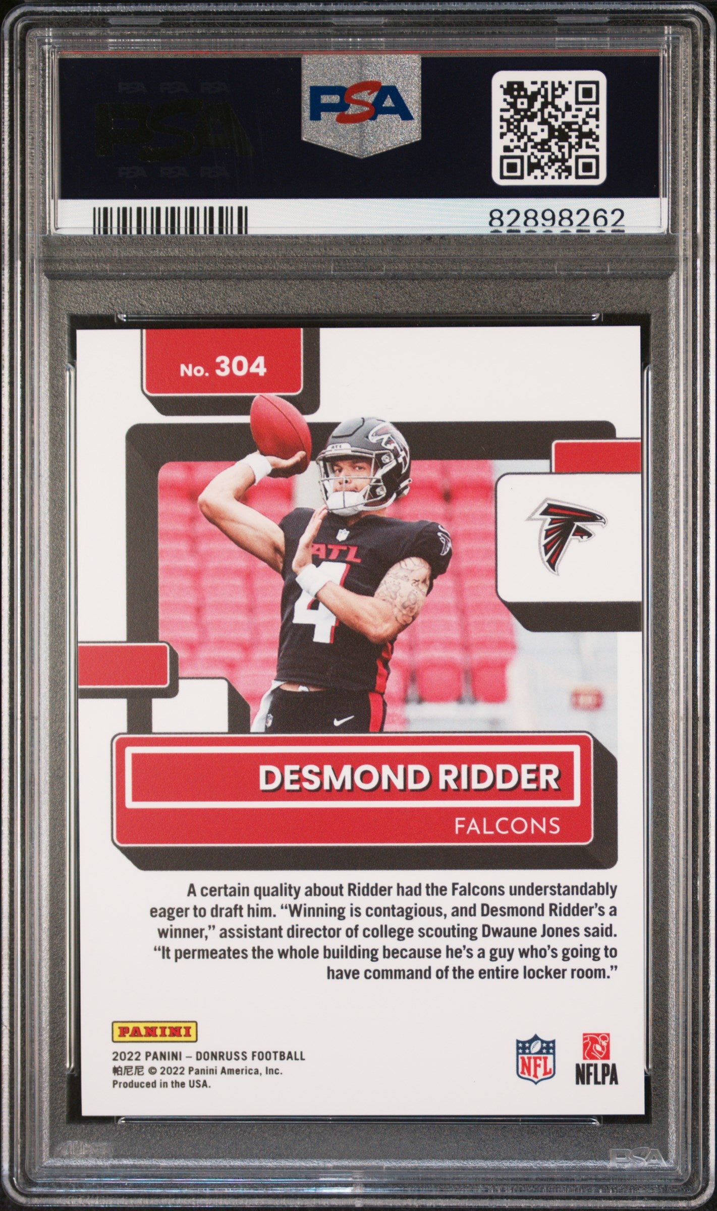 2022 Panini Donruss Desmond Ridder Press Proof Premium #304 PSA 9