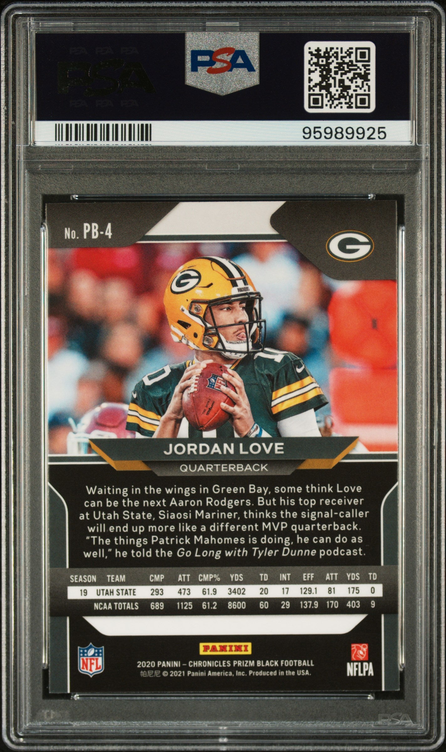 2020 Panini Chronicles Prizm Black Jordan Love #PB4 PSA 9