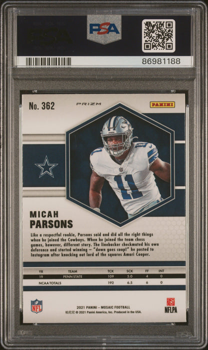 2021 Panini Mosaic Micah Parsons Reactive Orange #362 PSA 10