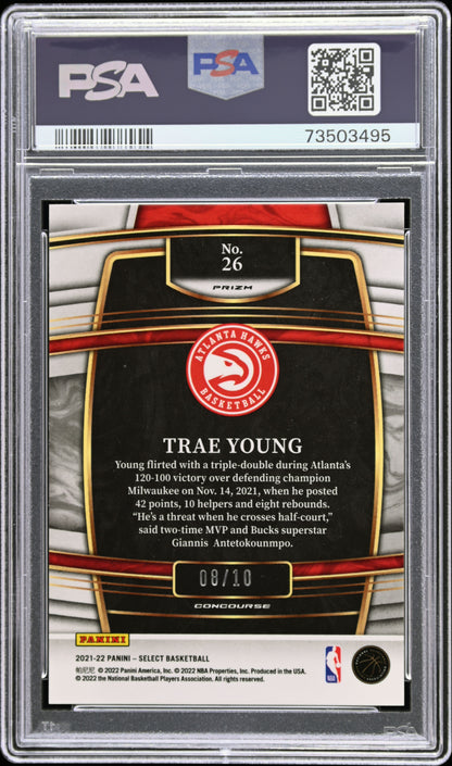 2021 Panini Select Trae Young Gold Disco Prizm /10 #26 PSA 8