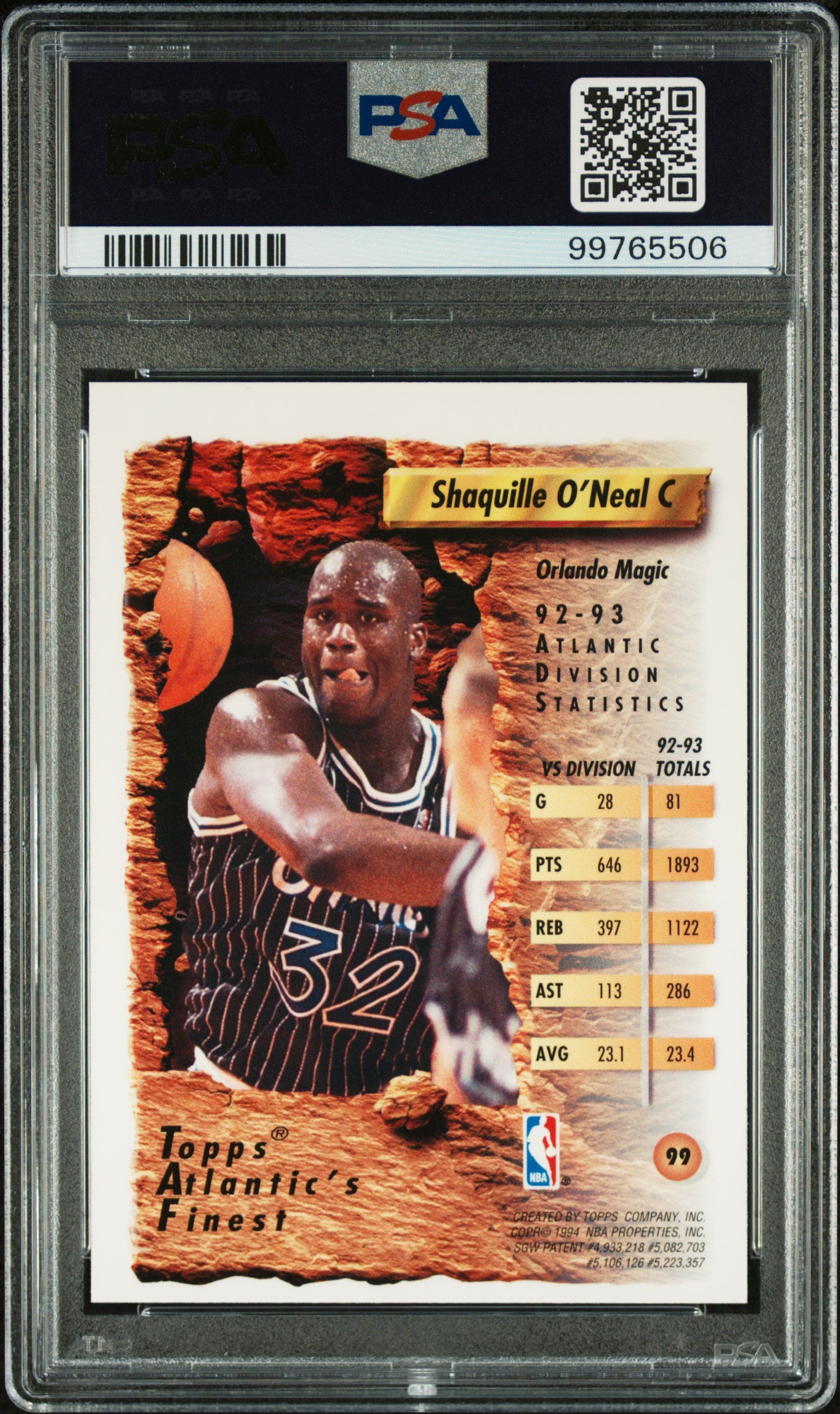 1993 Finest Shaquille O'Neal Refractor #99 PSA 8