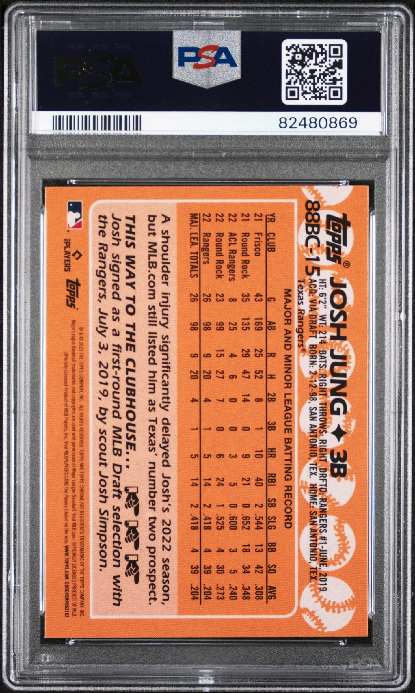 2023 Topps Chrome Josh Jung 1988 #88BC15 PSA 10