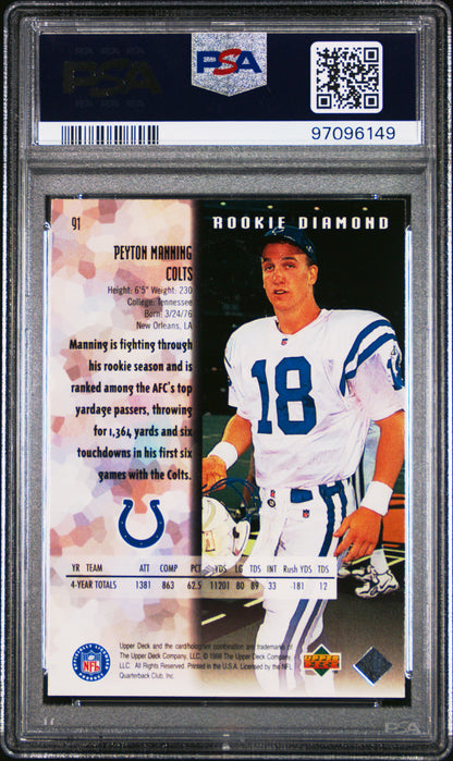 1998 Upper Deck Black Diamond Rookies Peyton Manning Single #91 PSA 8