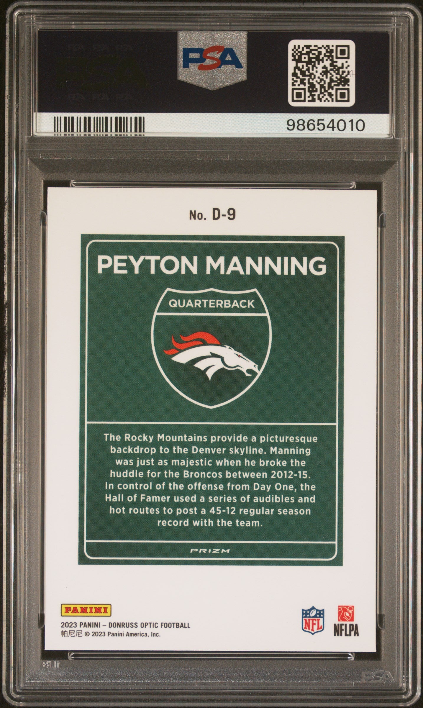 2023 Panini Donruss Optic Downtown! Peyton Manning #D9 PSA 10