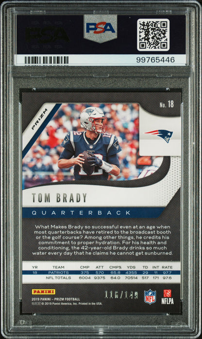 2019 Panini Prizm Tom Brady Red Wave /149 #18 PSA 10