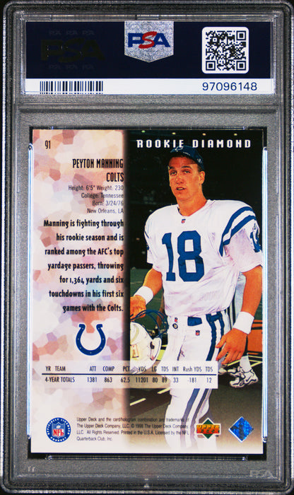 1998 Upper Deck Black Diamond Rookies Peyton Manning Single #91 PSA 8