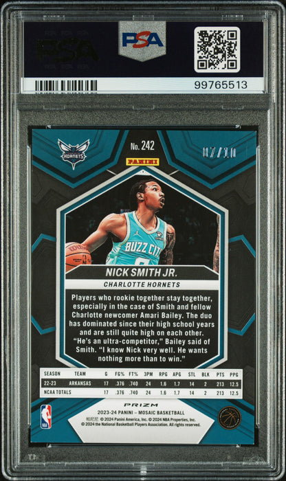 2023 Panini Mosaic Nick Smith JR. Green Fluorescent /10 #242 PSA 9