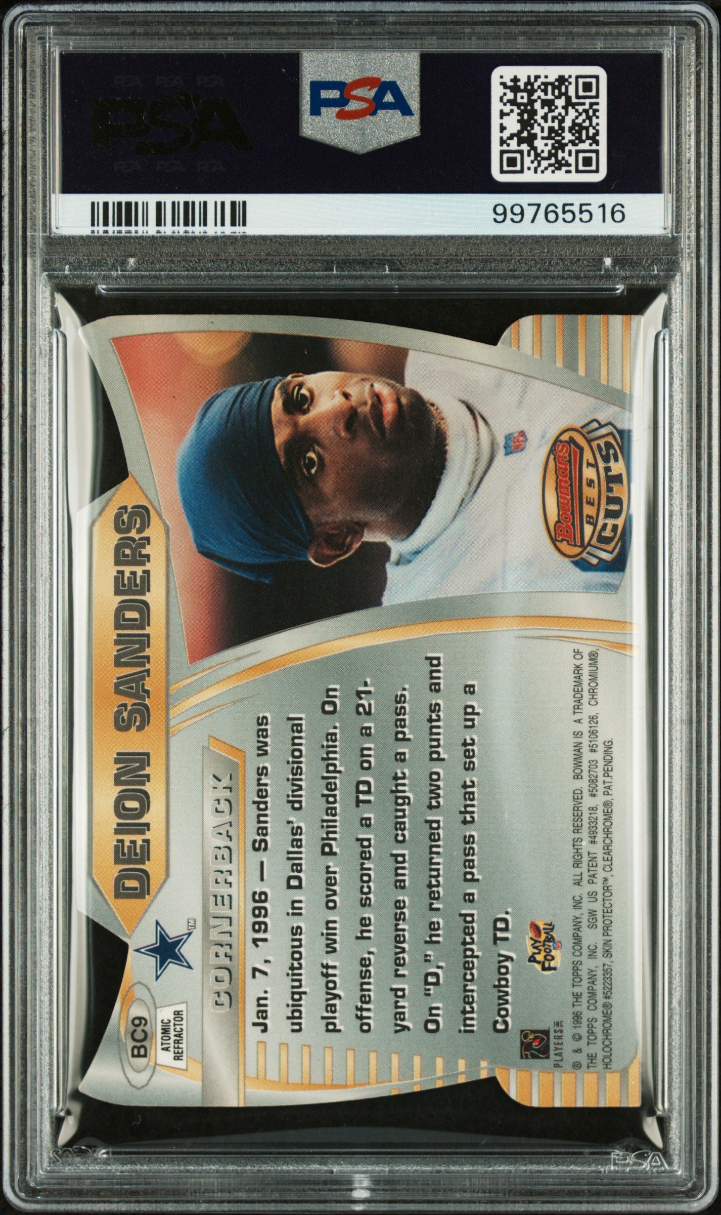 1996 Bowman's Best Best Cut Deion Sanders Atomic Refractor #BC9 PSA 8