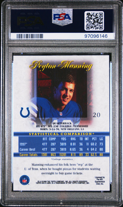 1998 Topps Gold Label Class 1 Peyton Manning #20 PSA 10
