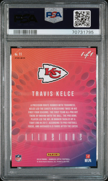 2018 Panini Donruss Optic Illusions Travis Kelce Gold Vinyl 1/1 #11 PSA 9