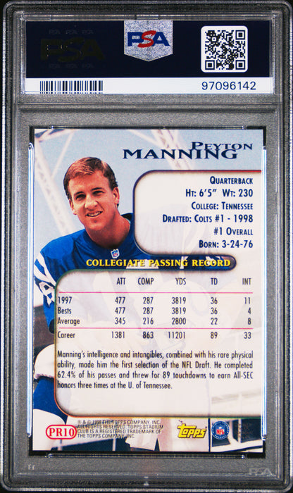 1998 Stadium Club Prime Rookies Peyton Manning #PR10 PSA 9