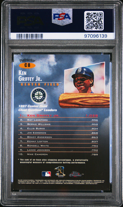 1998 Topps Chrome Clout 9 Ken Griffey JR. Refractor #C8 PSA 8