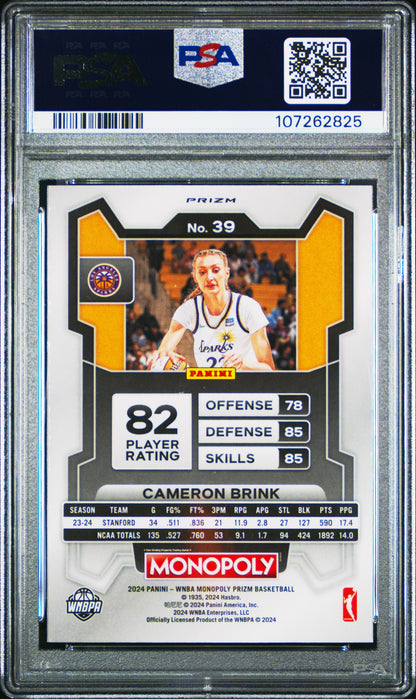 2024 Panini Prizm Monopoly WNBA Cameron Brink Go Space #39 PSA 10