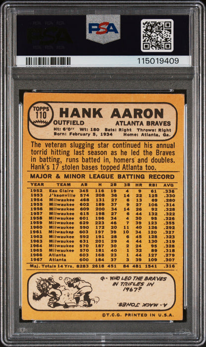 1968 Topps Hank Aaron #110 PSA 2.5