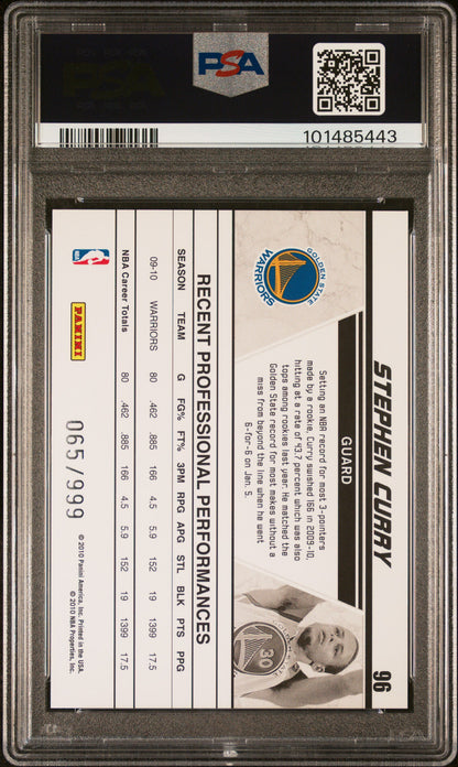 2010 Donruss Production Line Stephen Curry #96 PSA 9
