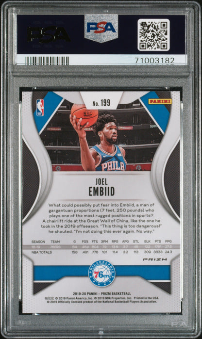 2019 Panini Prizm Joel Embiid Choice Prizm Blue Yellow Green #199 PSA 9