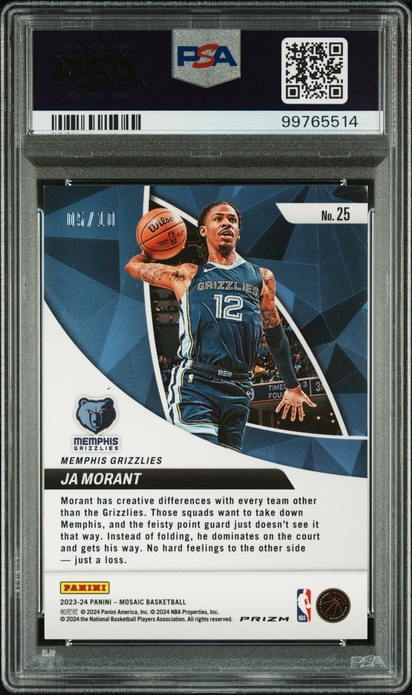 2023 Panini Mosaic Elevate Ja Morant Green Fluorescent /10 #25 PSA 9