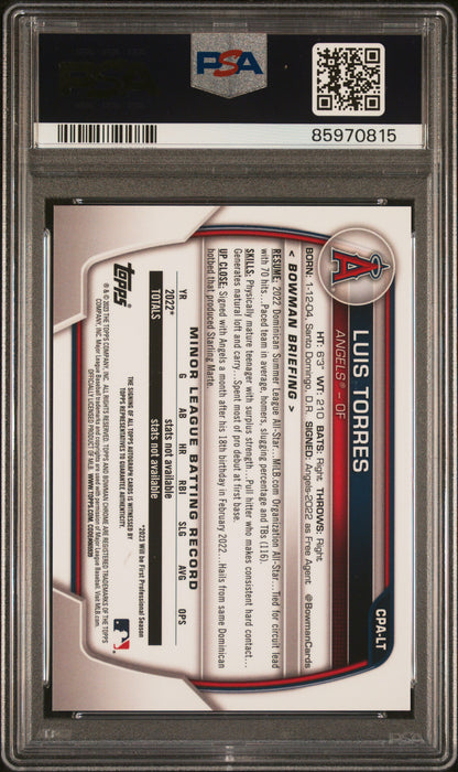 2023 Bowman Chrome Prospect Autographs Luis Torres #CPALT PSA 10