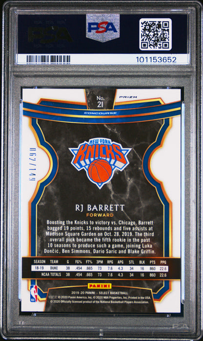 2019 Panini Select RJ Barrett White Prizm /149 #21 PSA 10