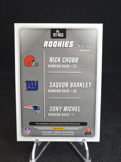 2018 Panini Donruss Optic Michel Saquon Barkley Nick Chubb Auto /15 #RT-NSS