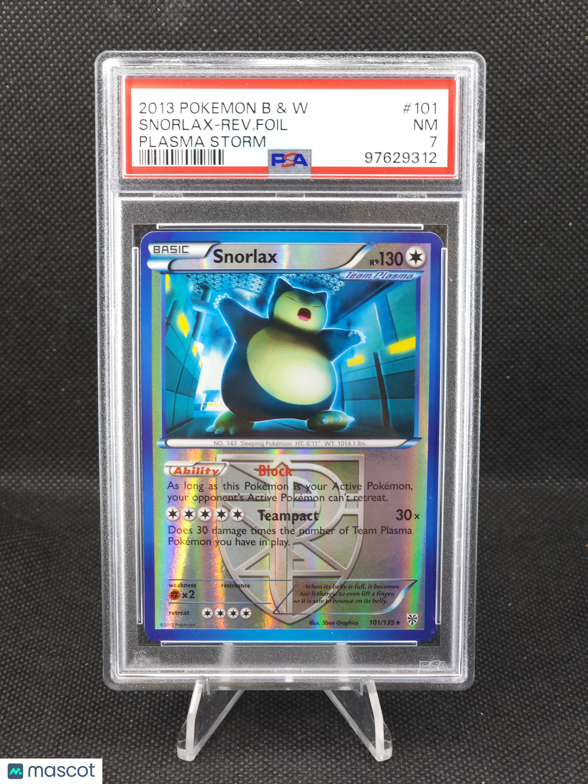 2013 Pokemon Plasma Storm Snorlax Reverse Foil #101 PSA 7