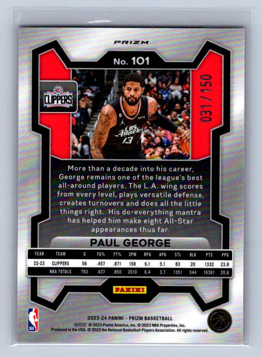 2023-24 Panini Prizm Paul George Fast Break Blue /150 #101