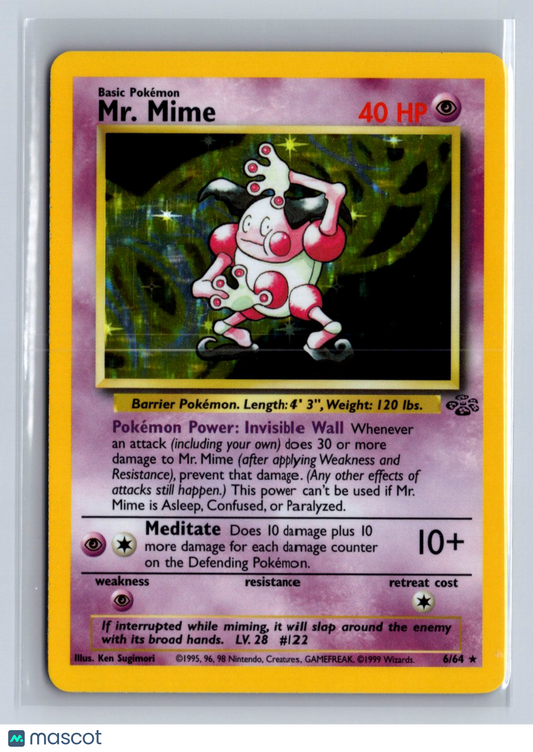 1999 Pokemon Jungle Mr. Mime Holo #6/64 Jungle LP