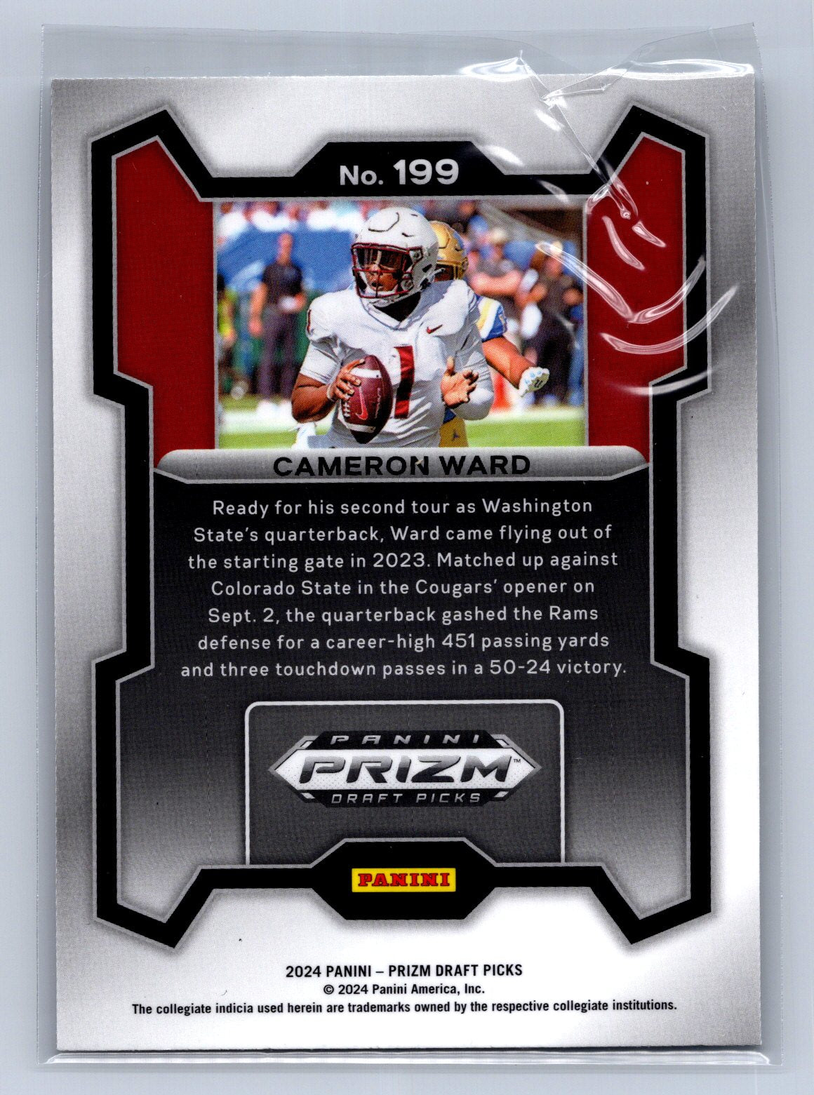 2024 Panini Prizm Draft Picks Cameron Ward #199