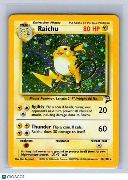 1999 Pokemon Base Set 2 Raichu Holo #16/130 LP