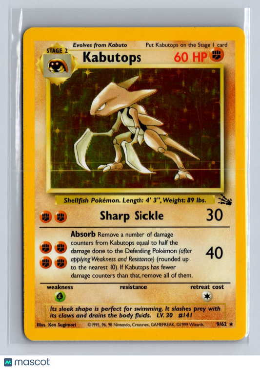 1999 Pokemon Fossil Kabutops Holo #9/62 LP