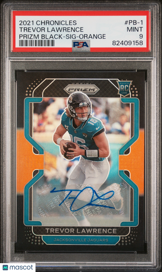 2021 Panini Chronicles Prizm Black Trevor Lawrence Orange Auto #PB1 PSA 9 /75