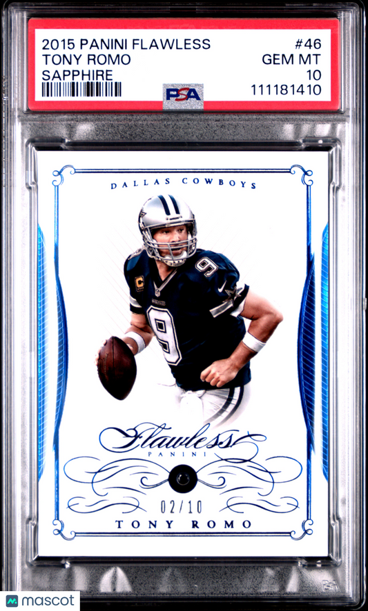 2015 Panini Flawless Tony Romo Sapphire #46 PSA 10