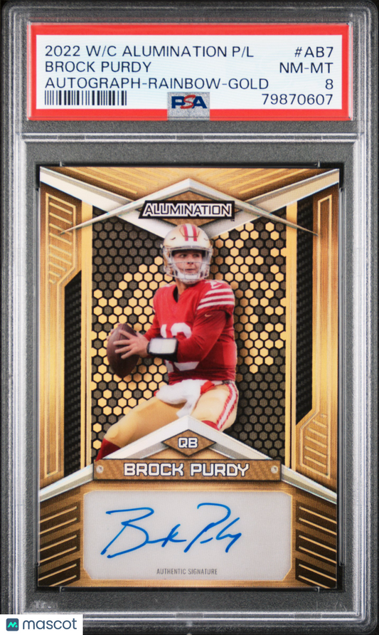 2022 Wild Card Alumination Brock Purdy Pro Look Auto Rainbow Gold AB7 PSA 8 /75