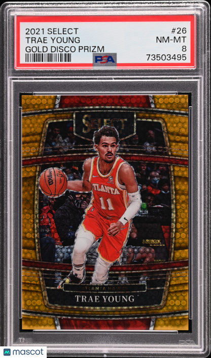 2021 Panini Select Trae Young Gold Disco Prizm /10 #26 PSA 8