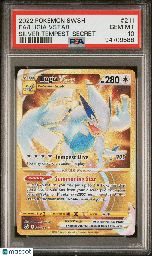 2022 Pokemon Silver Tempest Lugia Vstar Full Art Secret Rare #211 PSA 10