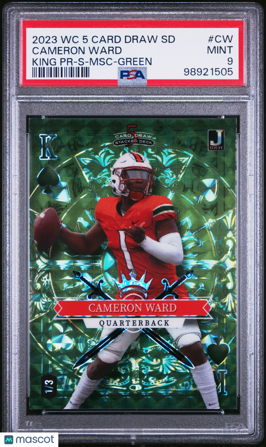 2023 Wild Card 5 Card Draw Stacked Deck King Cameron Ward Green /3 #CW PSA 9