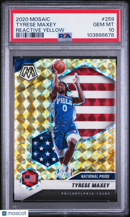 2020 Panini Mosaic Tyrese Maxey Reactive Yellow #259 PSA 10
