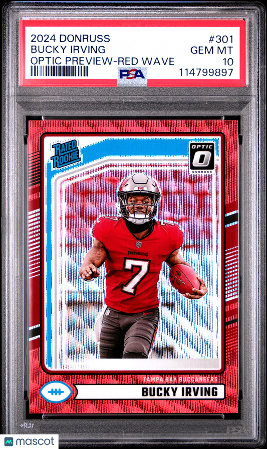 2024 Panini Donruss Bucky Irving Optic Preview Red Wave #301 PSA 10